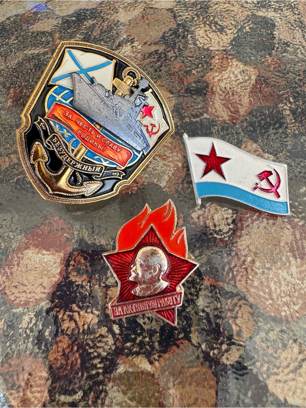 Vintage Russian Soviet USSR Navy Submarine Pin Lot Flags Naval Military